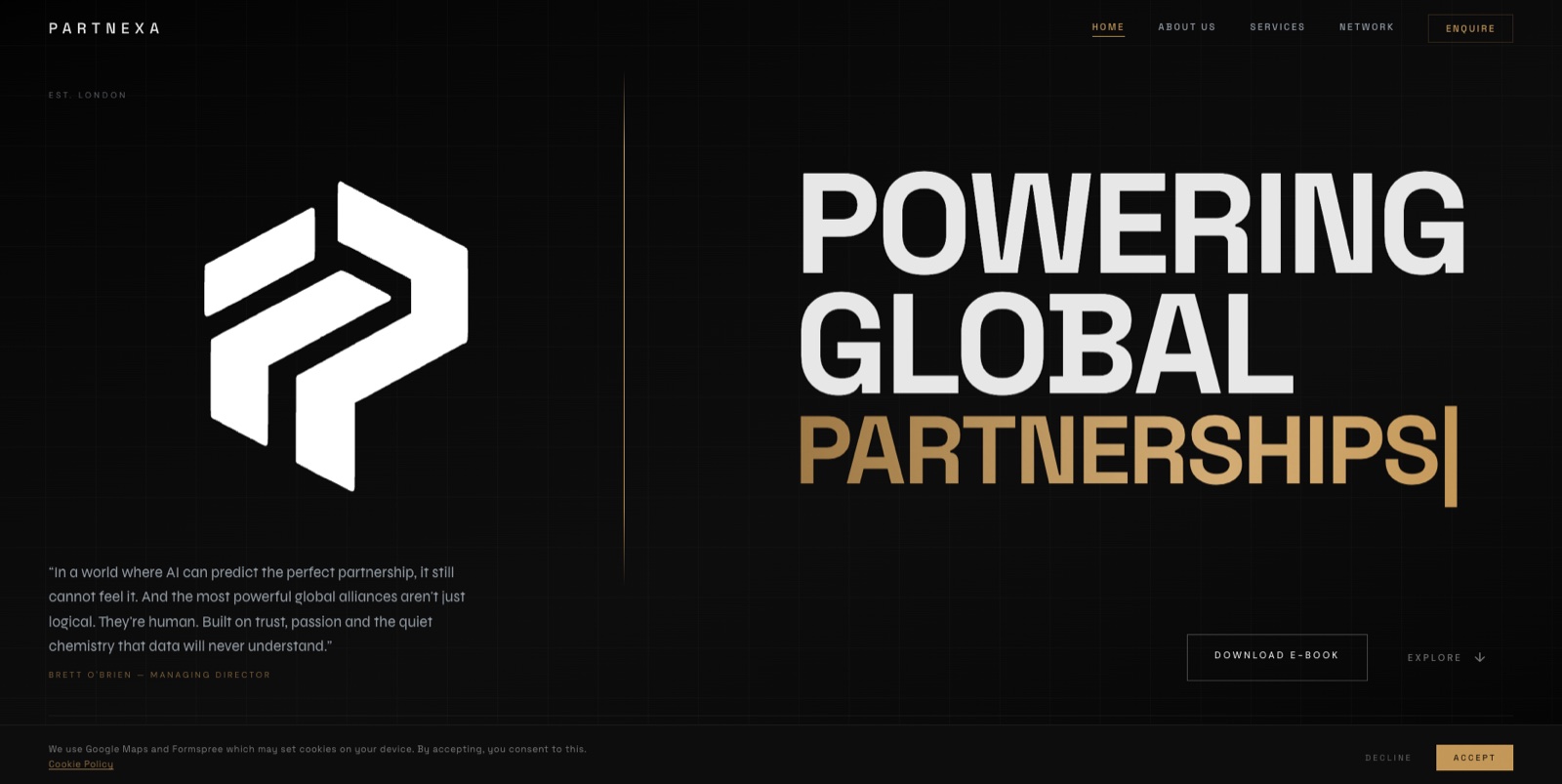 The Partnexa International website, shown on desktop and mobile.