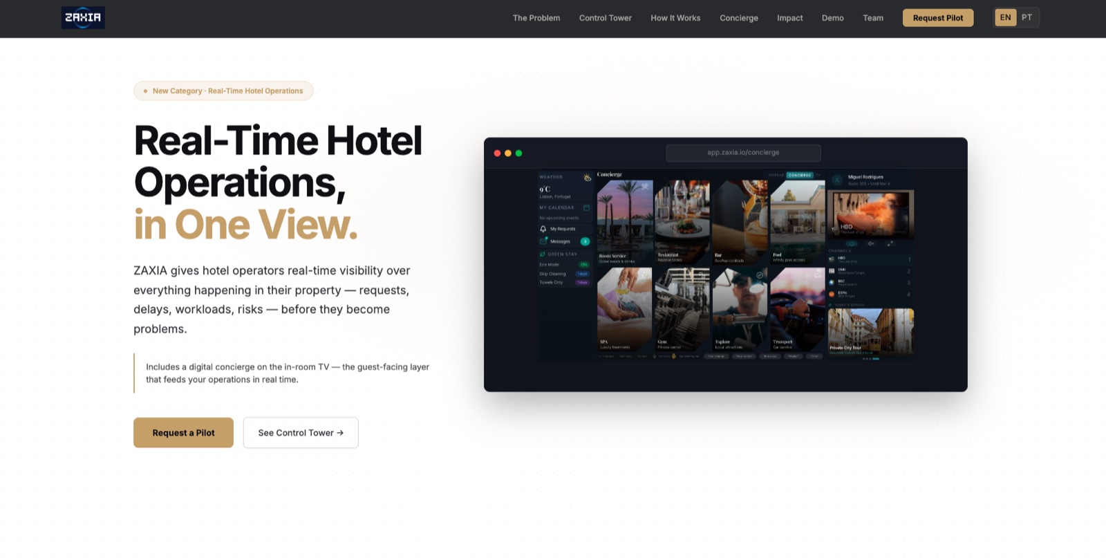 ZAXIA, an AI operations platform for hotels.